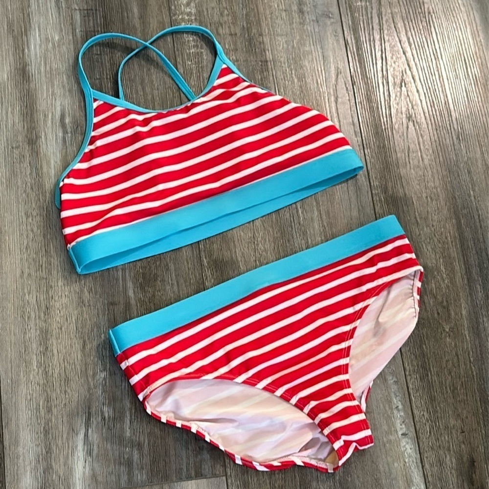 Lands' End striped athletic style bikini size 16